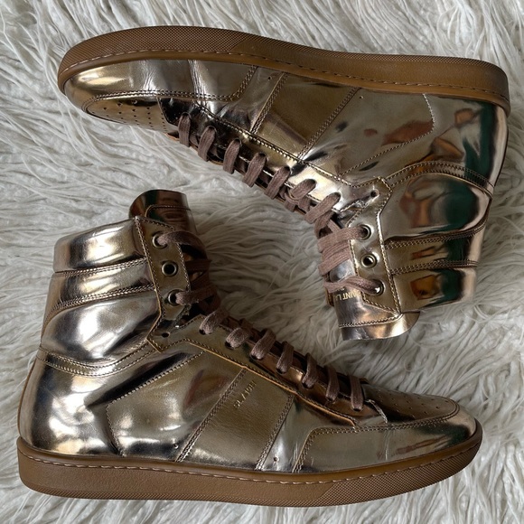 Saint Laurent SL/10H Signature Court Classic Metallic Leather High-Top Sneakers - Picture 2 of 12